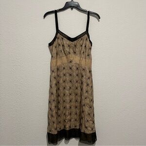 Tree Silk Embroidered Cream and Black Slip Y2K Dress Size Large